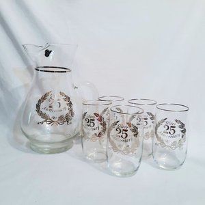 25th Anniversary Pitcher Glasses Glass & Silver